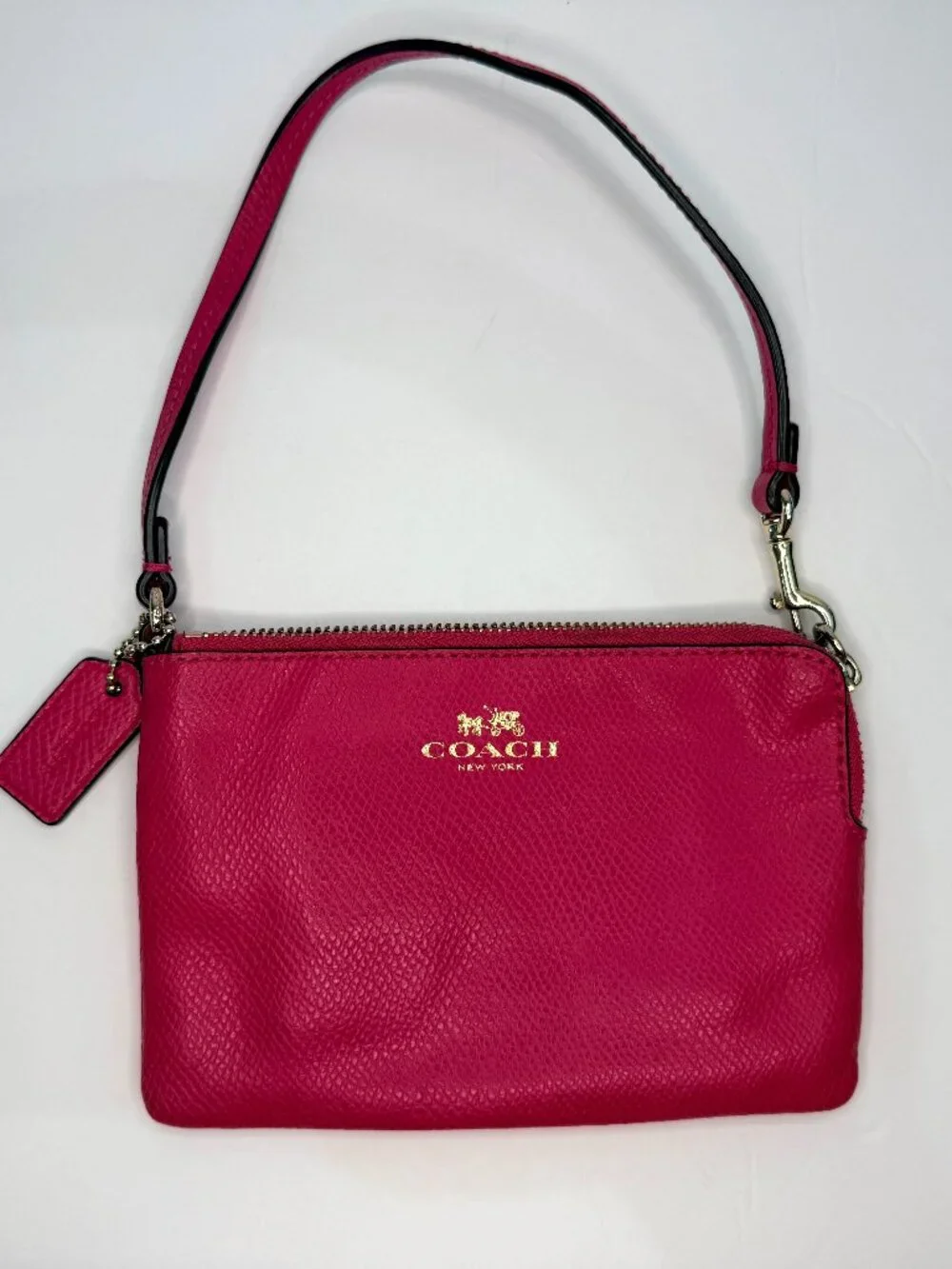 Coach Hot Pink Saffiano Leather Wristlet Wallet - Zip Pouch Clutch | HOT PINK